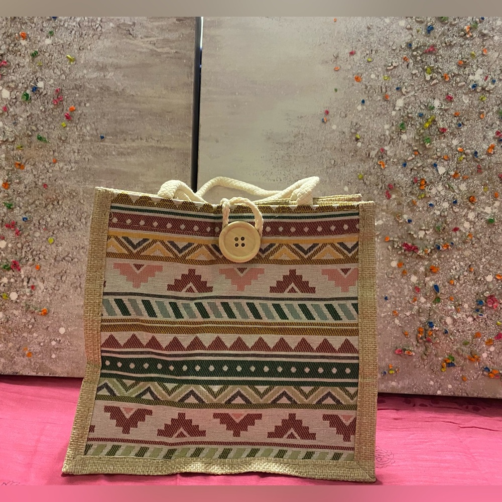 Patterned Tote Bag with Button Closure - Picture 5 of 6